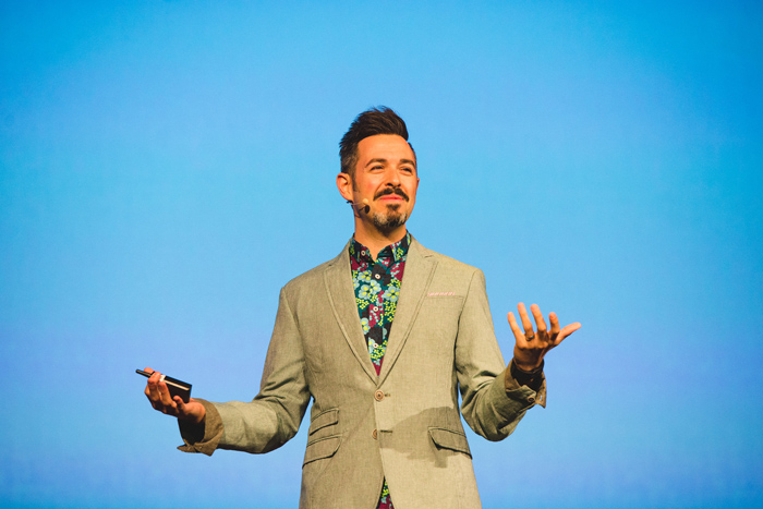 Rand Fishkin, Co-founder and CEO of SparkToro on stage speaking at a conference